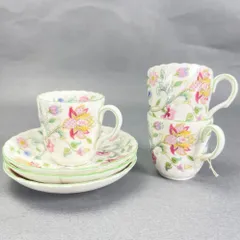 【幽玄】MINTON ミントン Haddon Hall ハドンホール ヴィンテージ 花絵入り エスプレッソカップ＆ソーサー 3客セット