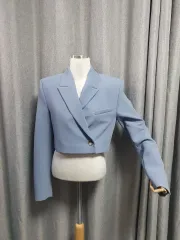 Sザラ パッド ブルー クロップド 高級 ジャケット