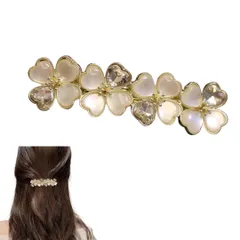 バレッタ 大きめ ヘアクリップ 花 パール ヘアバレッタ ハーフアップ ヘアアクセサリー 髪留め 髪飾り ヘアアクセ フラワー おしゃれ キラキラ 大人 結婚式 お呼ばれ成人式 誕生日 母の日 入学式 贈り物 卒業式 (フラワーホワイト) [フラワーホワイト]