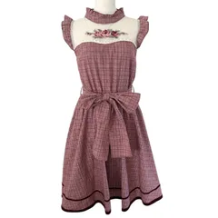 未使用タグ付き アクシーズファムポエティック ワンピース ノースリーブ チェック Mサイズ 薔薇刺繍