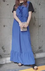 Frill Desing Salopette Pants (royal blue)のサムネイル