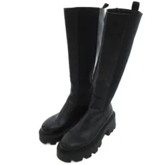 ザラ ZARA ロングブーツ サイドゴア トラックソール 37 ブラック /UO