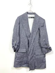 ZARA ザラ 2182/492/405 リネンブレンド ロールアップスリーブ ジャケット sizeXS/紺 ■■レディース
