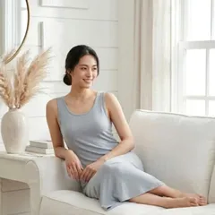 ルームウェア　ノースリーブカップ付きワンピース　カップ付インナー　アンダーゴムなしで締め付けなし　メール便送料無料