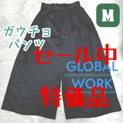 【特価セール】 GLOBAL WORK ガウチョパンツ ブラック 黒 ドット柄 サテン ベロア ワイドパンツ グローバルワーク