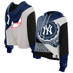 ニューエラ レディース トップス Tシャツ クロップド パーカー Womens New Era New York Yankees Upcycled Color Block Cropped Boxy Hoodie Ynk Navy ネイビー