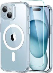 【米軍MIL規格・Magsafe対応】 ESR iPhone 15 Plus ケース セット 画面保護フィルム カメラ保護 傷に強い背面 ワイヤレス充電 ストラップホール付き Classicシリーズ いphone15plus ケース フロストブルー