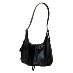 [AQUA Marine] ショルダーバッグ レディース ワンショルダー PUレザー ドレープデザイン 大容量 肩掛け 通勤 通学 きれいめ 大人カジュアル オフィスカジュアル デイリー オフィス (ブラック) [ブラック]