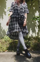 Monotone Check Frill Point Onepiece (black)のサムネイル