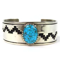 美品△DINEH ディネー 925 ナホバホラグ キングマンターコイズ ブレスレット バングル インディアンジュエリー シルバー 重量74.64g メンズ