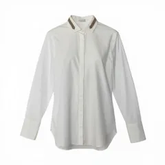 83c27 BRUNELLO CUCINELLI ブルネロクチネリ ロングスリーブシャツ ビーズ装飾 コットンブレンド 薄手 レディース 女性服 イタリア製 サイズXS ホワイトu02tのサムネイル