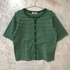ehka sopo エヘカソポ スナップボタン 半袖 ボーダー カットソー グリーン×ホワイト Fサイズ □〇