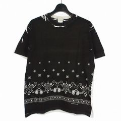 グッドイナフ GOODENOUGH 手刷り バンダナ柄 ペイズリー Tシャツ カットソー 半袖 ブラック ホワイト 黒 白