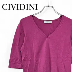 CIVIDINI チヴィディーニ イタリア製 Vネック ニット カットソー 五分袖 44 Lサイズ相当 レディース ピンク マゼンタ コットン100% 上質素材 capsule カプセル 華やか エレガント きれいめ 大人 カジュアル トップス 371KJのサムネイル