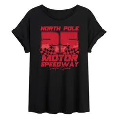 アニメキャラクター レディース トップス Tシャツ グラフィック Licensed Character Juniors North Pole Motor Speedway Oversized Chri
