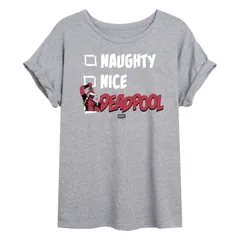 マーベル レディース トップス Tシャツ Juniors Marvel Deadpool Naughty Nice List Oversized Tee Heather Gray グレー