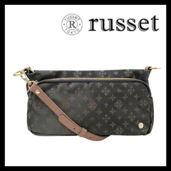 【russet】ショルダーバッグ ナイロン ダークグレー ピンク系 モノグラム ロゴ 総柄 クロスボディバッグ ラシット (SER-7426①)