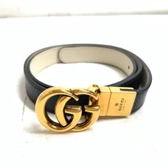 f001 L GUCCI グッチ ベルト ダブルG リバーシブル レザーベルト 659418 GG ゴールドロゴ バックル ブラック オフホワイト