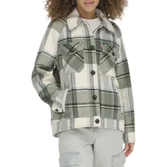 リーバイス レディース アウター ジャケット・ブルゾン ウール シャツ Womens Levis Wool Blend Raglan Sleeve Shirt Jacket Sea Green Mulのサムネイル