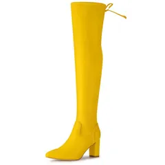 アレグラ ケー レディース シューズ ブーツ・レインブーツ ヒール ALLEGRA K Womens Thigh Block Heels Over Knee High Boots Yellow イエロー