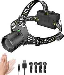 LED ヘッドライト CREE XHP190 3000000ルーメン USB Type-C 充電式 人感センサー機能 ヘッドランプ 5点灯モード ヘルメット ライト 角度調節可能 ズーム機能 高輝度 電量ディスプレイ可能 夜釣り ライト 軽量 防水 停電 …のサムネイル
