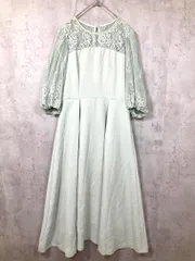 美品 GIRL ガール fu-584 レース切替パフスリーブフレアドレス ワンピース sizeL/緑 ■■◎レディース