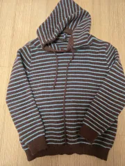 ボーダー柄 ニット フード付きTシャツ ブラウン