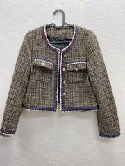 25.ノーカラーツイード　ジャケット　レディース　フリーサイズ