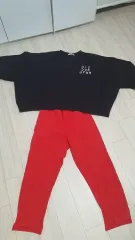 黒数字スウェット+赤ズボンセット