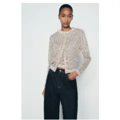 ZARA ザラ アニマル プリント ニット ジャケット -M