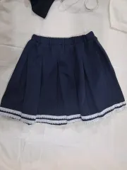 ネイビー プリーツ スカート レイ レース 装飾 (140)