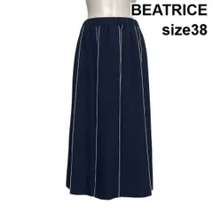 ◇ ベアトリス BEATRICE ロングスカート フレアシルエット Aライン 配色ステッチ ネイビー 38 M 9号 レディース S6C673のサムネイル