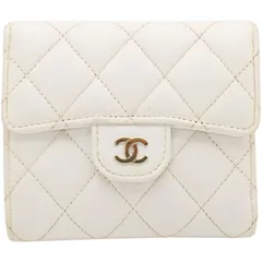 CHANEL シャネル 三つ折り財布 キャビアスキン マトラッセ ホワイト ココマーク コンパクト