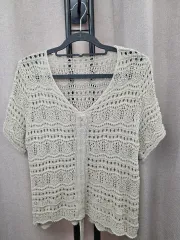 アイボリー Vネック 半袖 ニット カーディガン