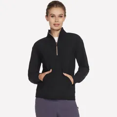 スケッチャーズ レディース トップス Tシャツ フリース Womenskechers GO LUXE Rib FleeceLined QuarterZipullover Bold Black ブラックのサムネイル