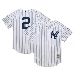 ミッチェルネス メンズ トップス Tシャツ ジャージー Mens Mitchell Ness Derek Jeter White New York Yankees 2014 Cooperstown Collection Authentic Throwback