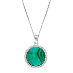 Gemminded レディース アクセサリー ネックレス・チョーカー・ペンダントトップ レース Gemminded Sterling Silver Malachite LabCreated White Sapphire Pendant Necklace Ste