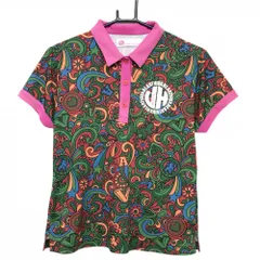 ビバハート 半袖ポロシャツ レッド×ピンク×グリーン 総柄 胸ロゴ レディース 42(L) ゴルフウェア VIVA HEART