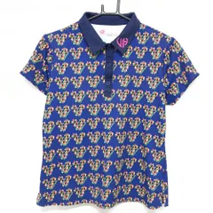 ビバハート 半袖ポロシャツ ネイビー×マルチカラー 総柄 ネックロゴ レディース 42(L) ゴルフウェア VIVA HEART