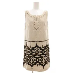 グレースクラス GRACE Class ノースリーブワンピース ひざ丈 36 ベージュ 茶 ブラウン スタッズ ベルベット /GV