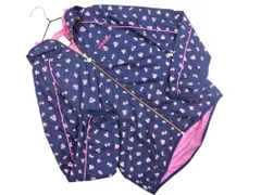 adidas アディダス 総柄 フーディー ロゴ刺 ジャケット sizeM/紺 ■◇ レディース