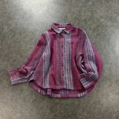 美USED 日本製 Cotton House Aya コットンハウスアヤ 長袖 シャツ ブラウス ストライプ マルチカラー ウールコットン レディース