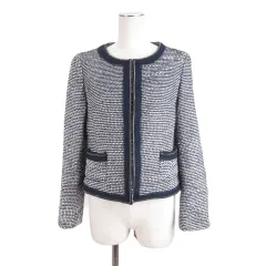 ロペ ROPE ツイード ノーカラー ジャケット 9 ネイビー ■FF