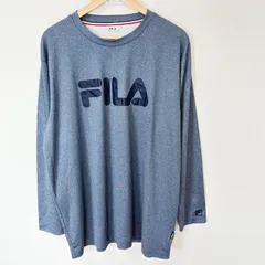ビッグサイズ◎(^w^)b FILA フィラ クルーネック 長袖カットソー Tシャツ ロンT トップス ポリエステル100% ロゴプリント スポーツ トレーニング 運動 ジム ネイビー 紺 メンズ サイズ5Lのサムネイル
