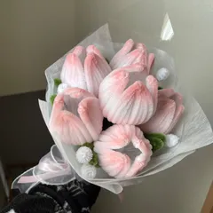 モールフラワー　チューリップ　ハンドメイド　ピンク　白　花束　枯れない花　ブーケ　枯れない花束　ギフト