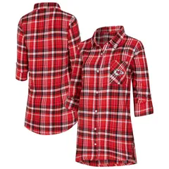 アンブランデッド レディース アンダーウェア ナイトウェア シャツ Unbranded Womens Conceptsport Red Kansas City Chiefs Laney Plaid TriBlend FullButtonightshirt Ch