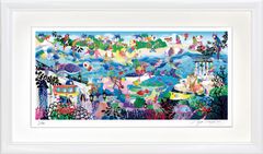 F6号】水森亜土 手描き作品/表裏サイン・裏描き有/油彩/アクリル/額縁
