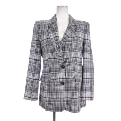 ザラ ZARA チェック テーラード ジャケット XS ネイビー ブラウン系 ■GY43