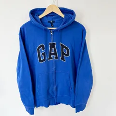 (^w^)b GAP ギャップ ジップアップ スウェットパーカー フーディ 裏起毛 コットン 綿 ポリエステル ビッグロゴ 定番 ベーシック カジュアル デイリー タウンユース ブルー 青 メンズ サイズM