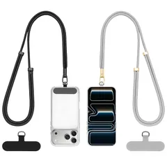 【新品】 [MoKo] スマホストラップ 2個セット【2025新開発】 ストラップホルダー 高密度ポリエステル製 タグパッチ 2枚入り 首掛け/斜め掛け お出かけ用 両手解放 全機種対応 長さ調節可能 紛失/盗難/落下防止 Black＆Gray 1